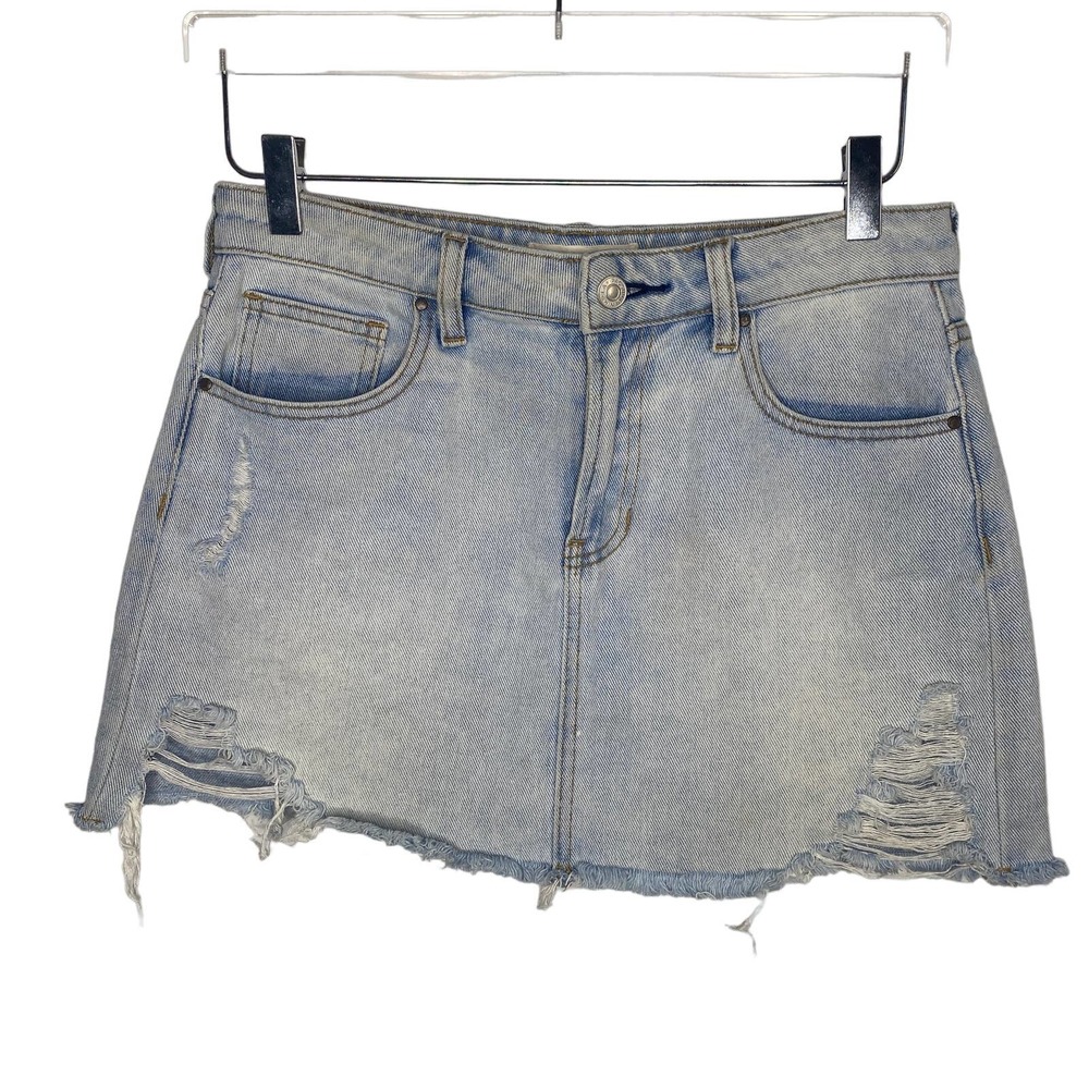Pacsun light blue distressed denim 5 pocket mini skirt size 26